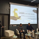 Lalka - panel dyskusyjny - Od lewej: prof. Ireneusz Gielata (stoi i przemawia jako prowadzący spotkania), prof. Ryszard Koziołek, prof. Marek Waszkiel, Marta Romanowska