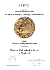 75 lat MBP - list gratualcyjny od Zarządu Głównego Stowarzyszenia Bibliotekarzy Polskich