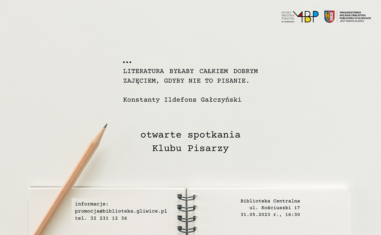 Baner z informacją o klubie pisarzy